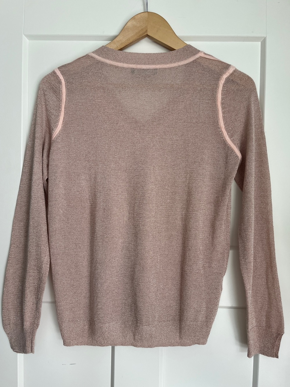 Mango Metallic Shimmer V-Neck Sweater Soft Blush Pink M NWOT - Picture 7 of 8